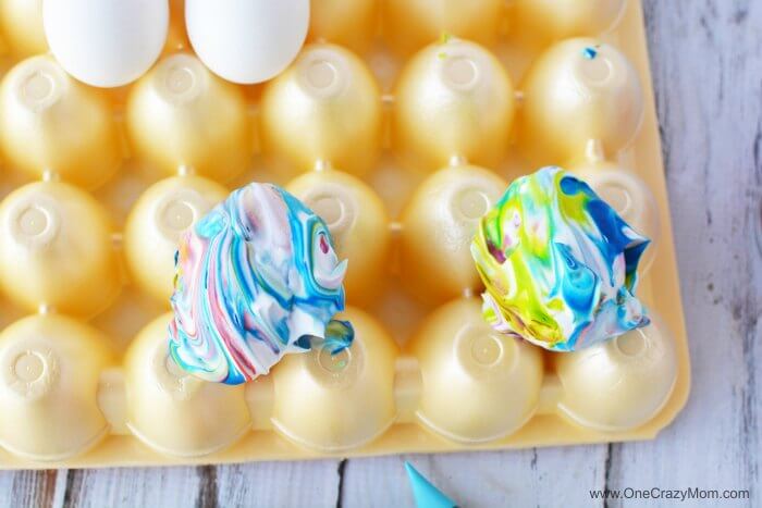 Shaving cream on egg carton.