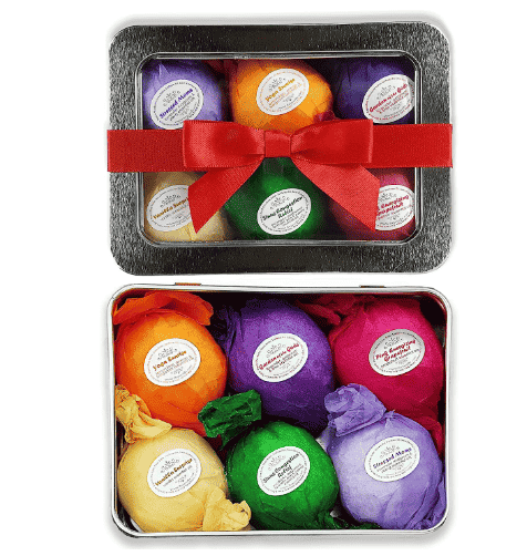 Bath bombs in a tin.