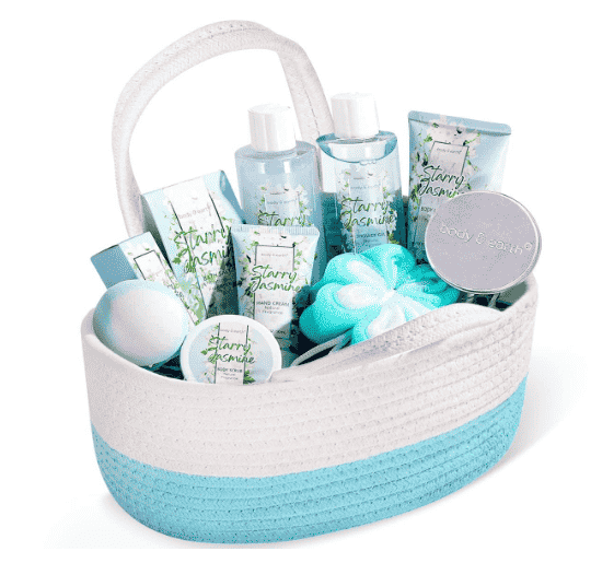 Basket with body and earth items inside.