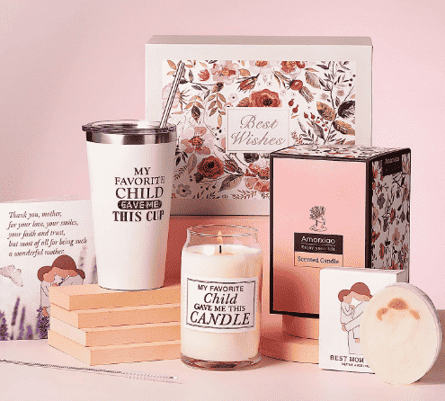 Gift basket with favorite child mug and candle.