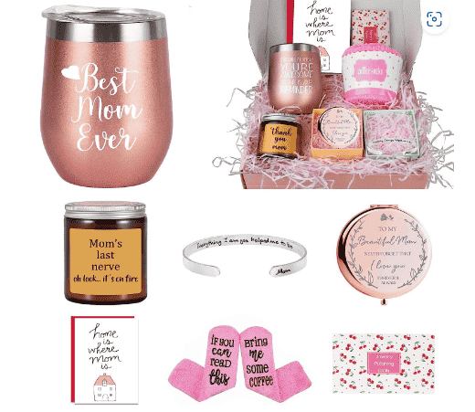 Gift box for Mother's Day with candles, socks and more.