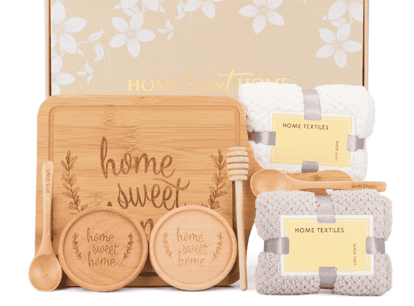 Wooden board, coasters, spoon and towels.