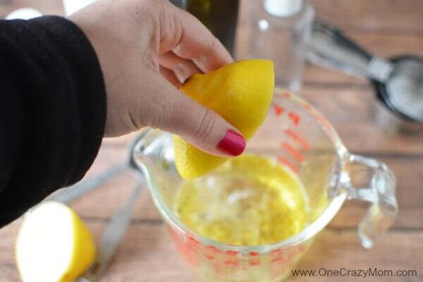 Lemon squeezed into bowl.