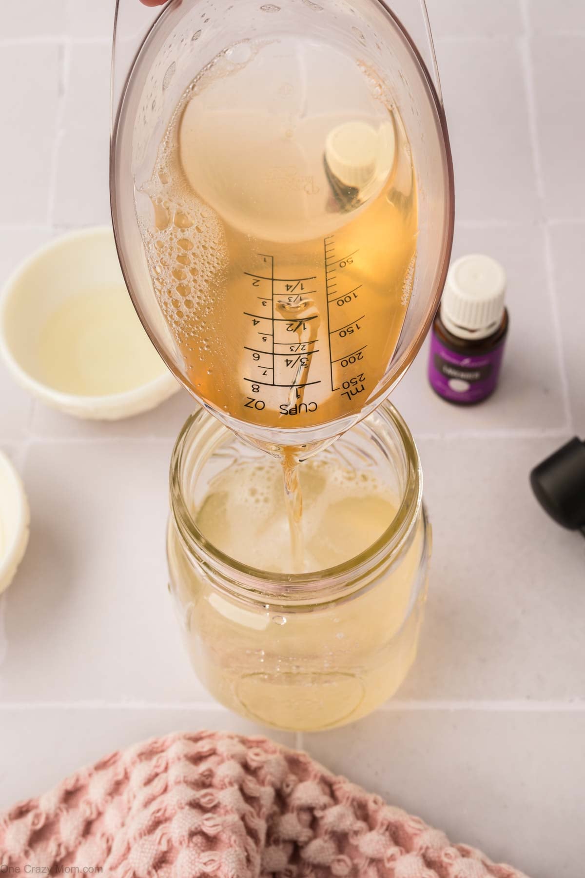 Liquid castile soap poured into jar.