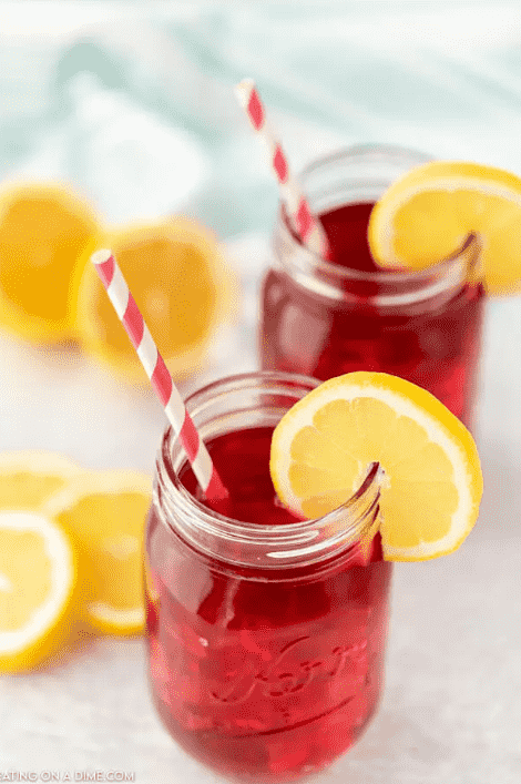 Starbucks passion tea in a mason jar.