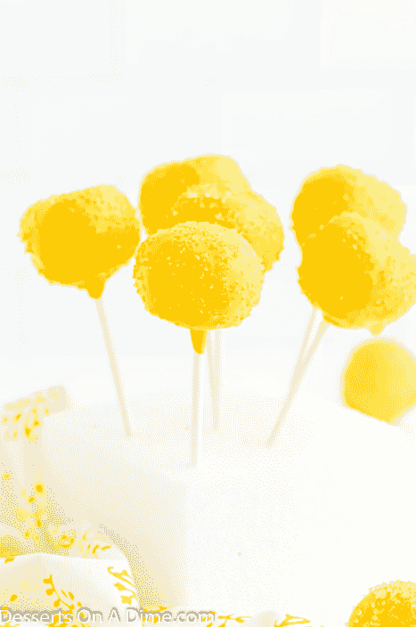 Lemon Cake Pops on a stand.