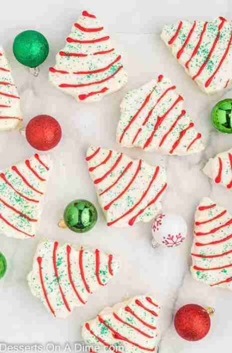 Little Debbie Christmas tree cakes on the counter.