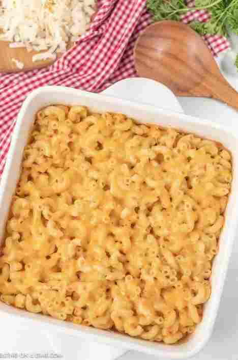 Mac and Cheese in baking dish.