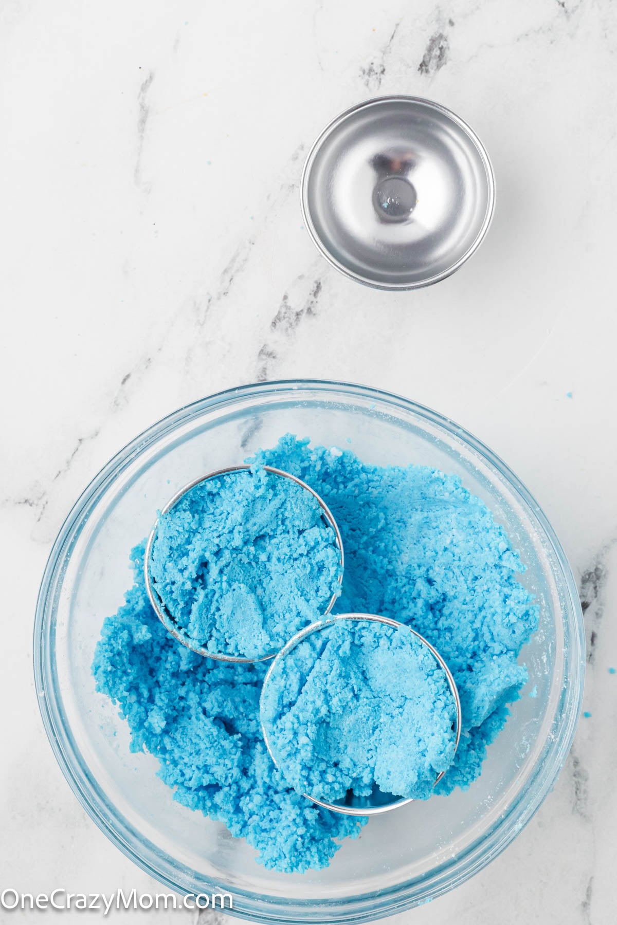 Mixture pressed into bath bomb molds.