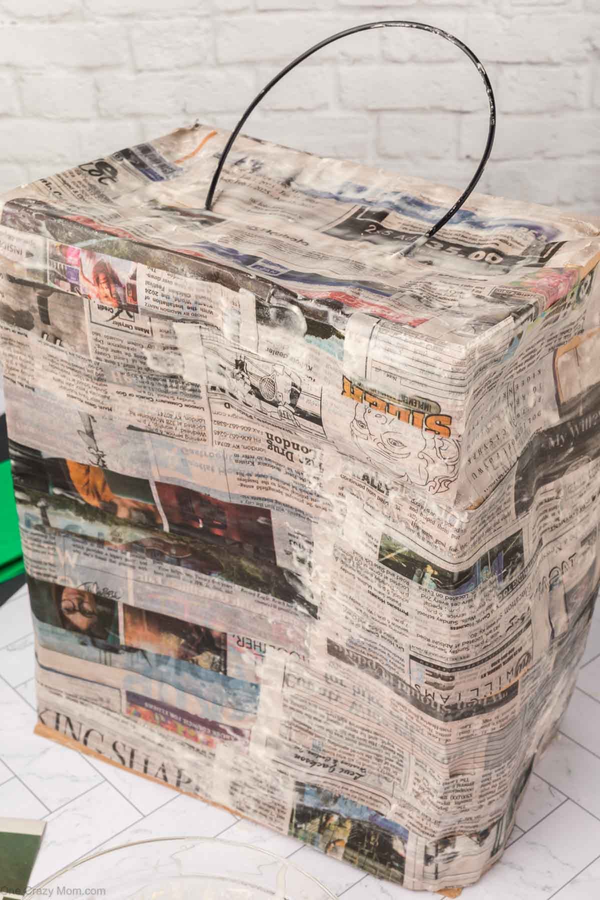 Bag covered in newspaper and ready to dry.