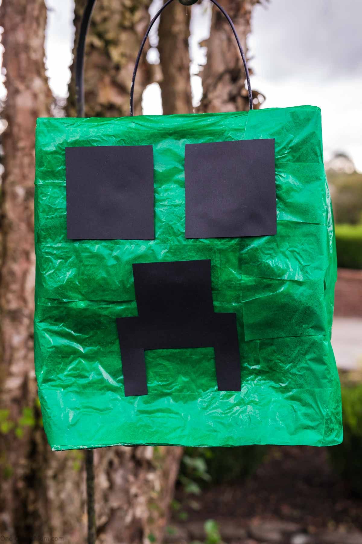 Minecraft Pinata hanging from a tree.