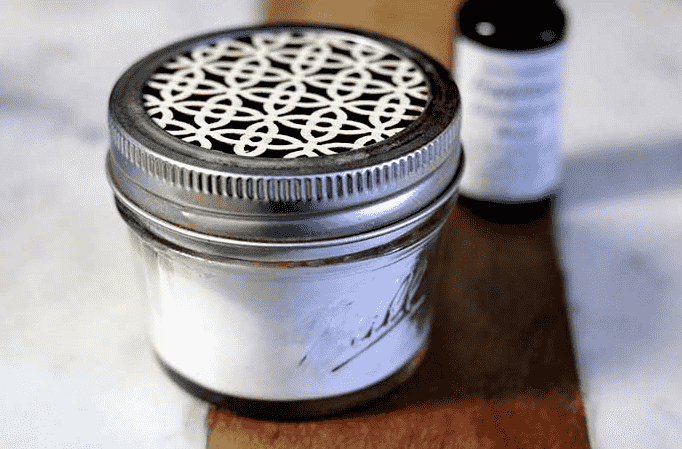 Glass jar with baking soda.