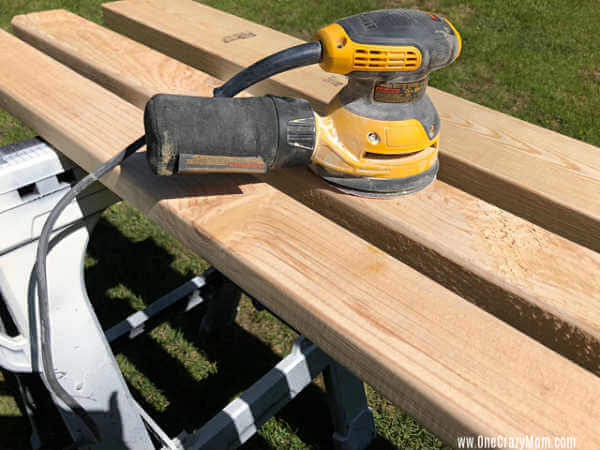 Boards on a sawhorse.