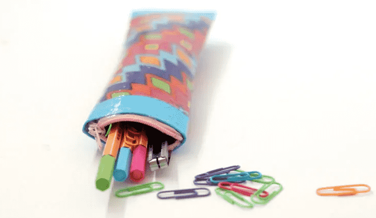 Pencil pouch from paper tubes with paper clips.
