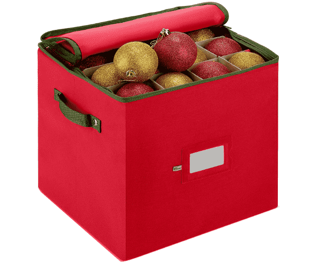 Red box with dividers for ornaments.