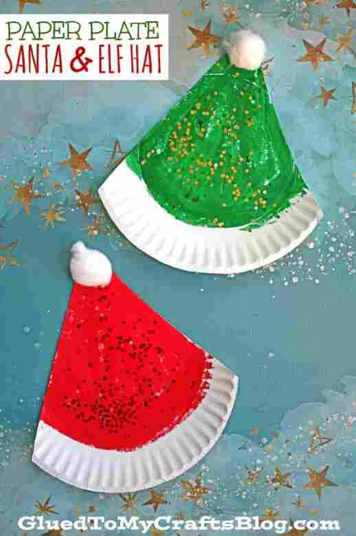 Santa and Elf Hat made from paper plates.