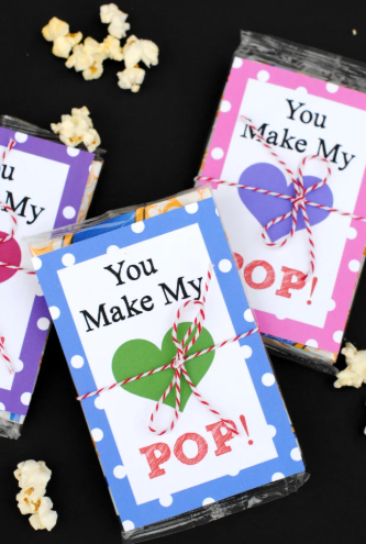 Popcorn valentine with printable.