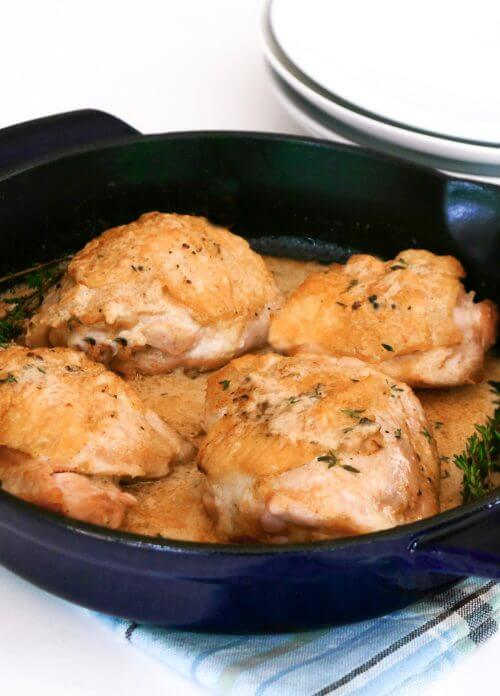 You will love these Keto Chicken Thigh Recipes if you are eating ketogenic. They are simple and delicious. The entire family will love keto chicken thighs. Dijon chicken thighs in a skillet.