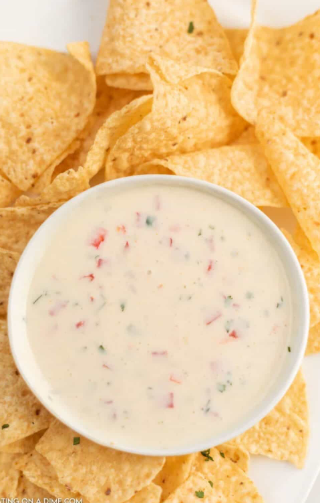 Cheese dip with chips.