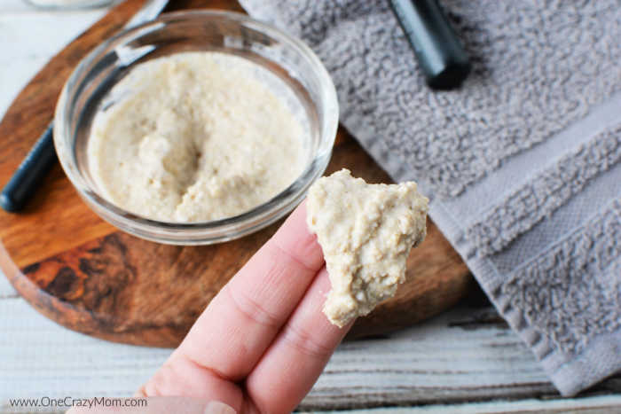 Mixture being applied with fingers.
