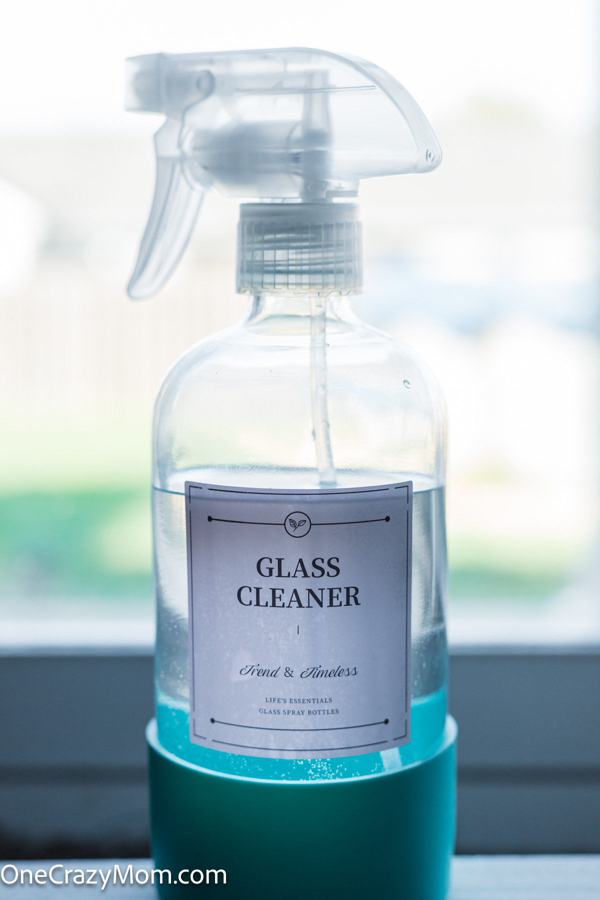 Glass cleaner in a spray bottle ready to use.