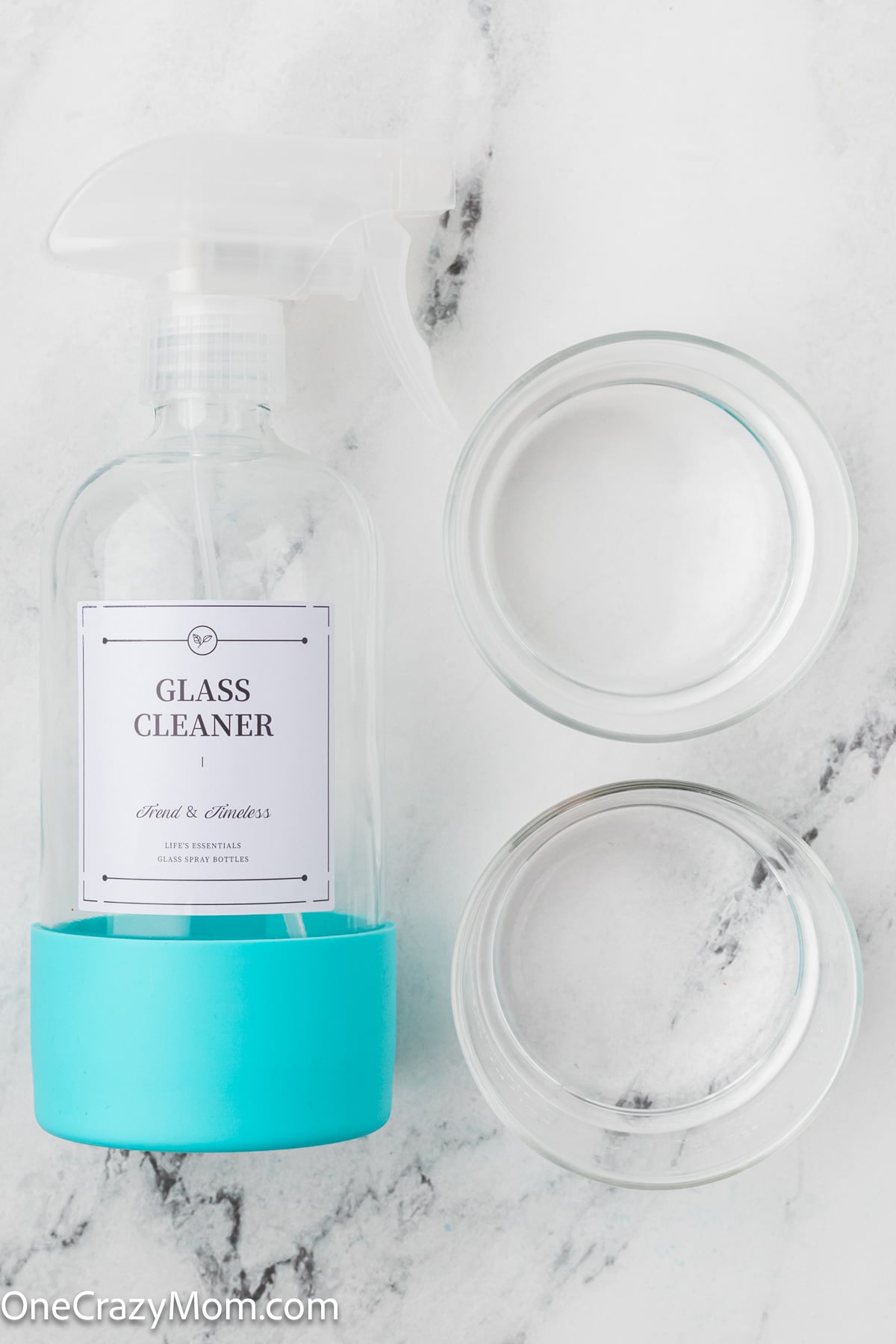 Ingredients for glass cleaner - rubbing alcohol and vinegar.