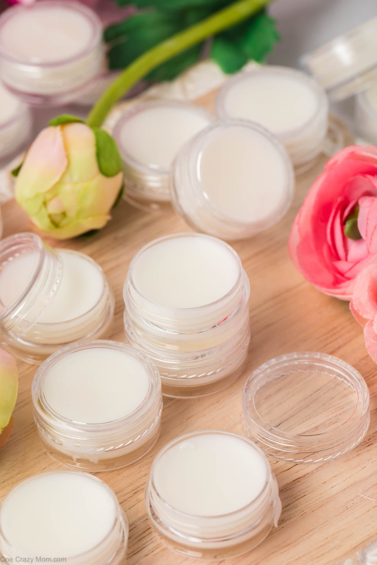 Containers of lip balm.
