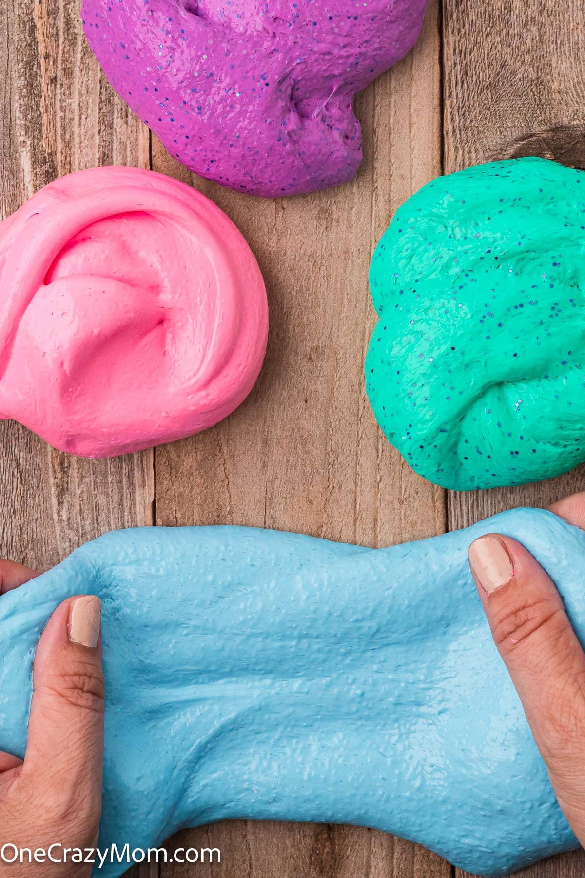 Slime in different colors stretched out.