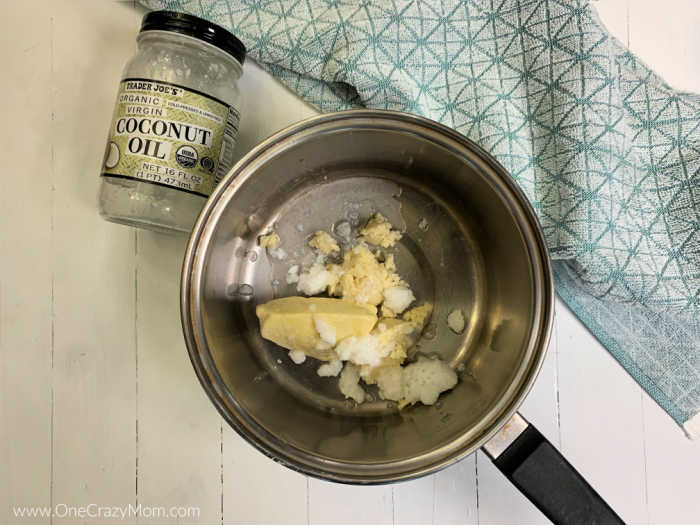 Sauce pan with ingredients ready to heat.
