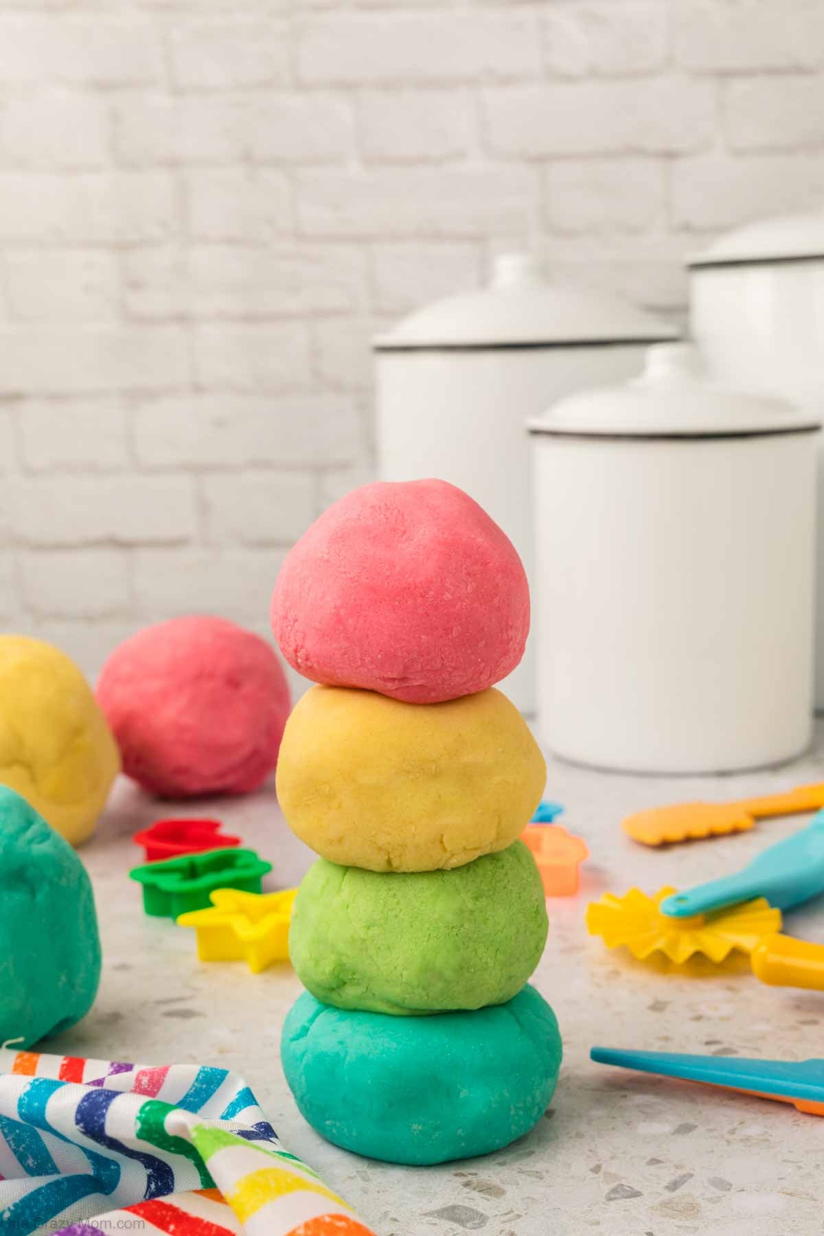 Balls or playdough stacked together.