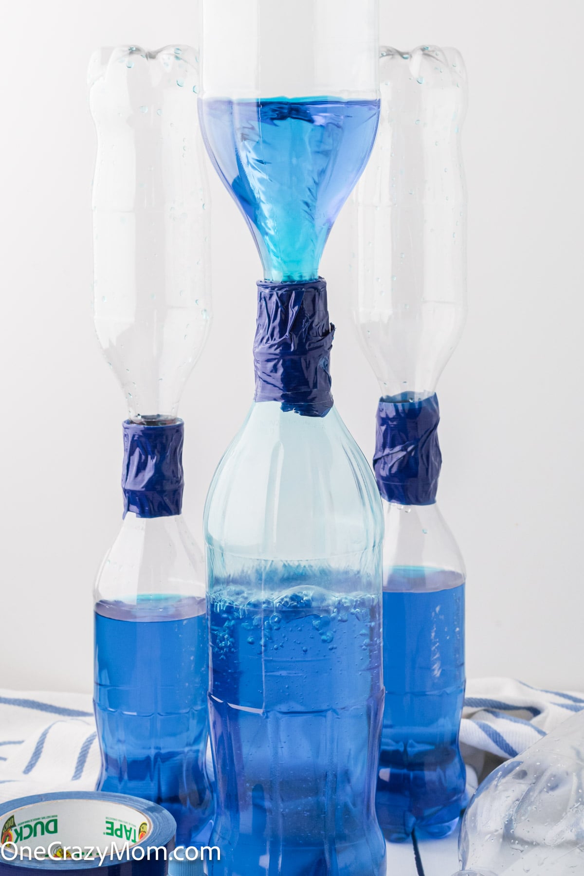Water bottles ready to use for tornadoes.