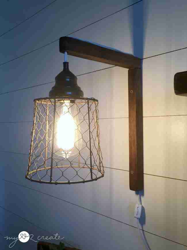 Hanging light on wall.