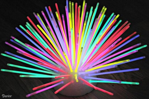 Glowsticks arranged in a centerpiece.