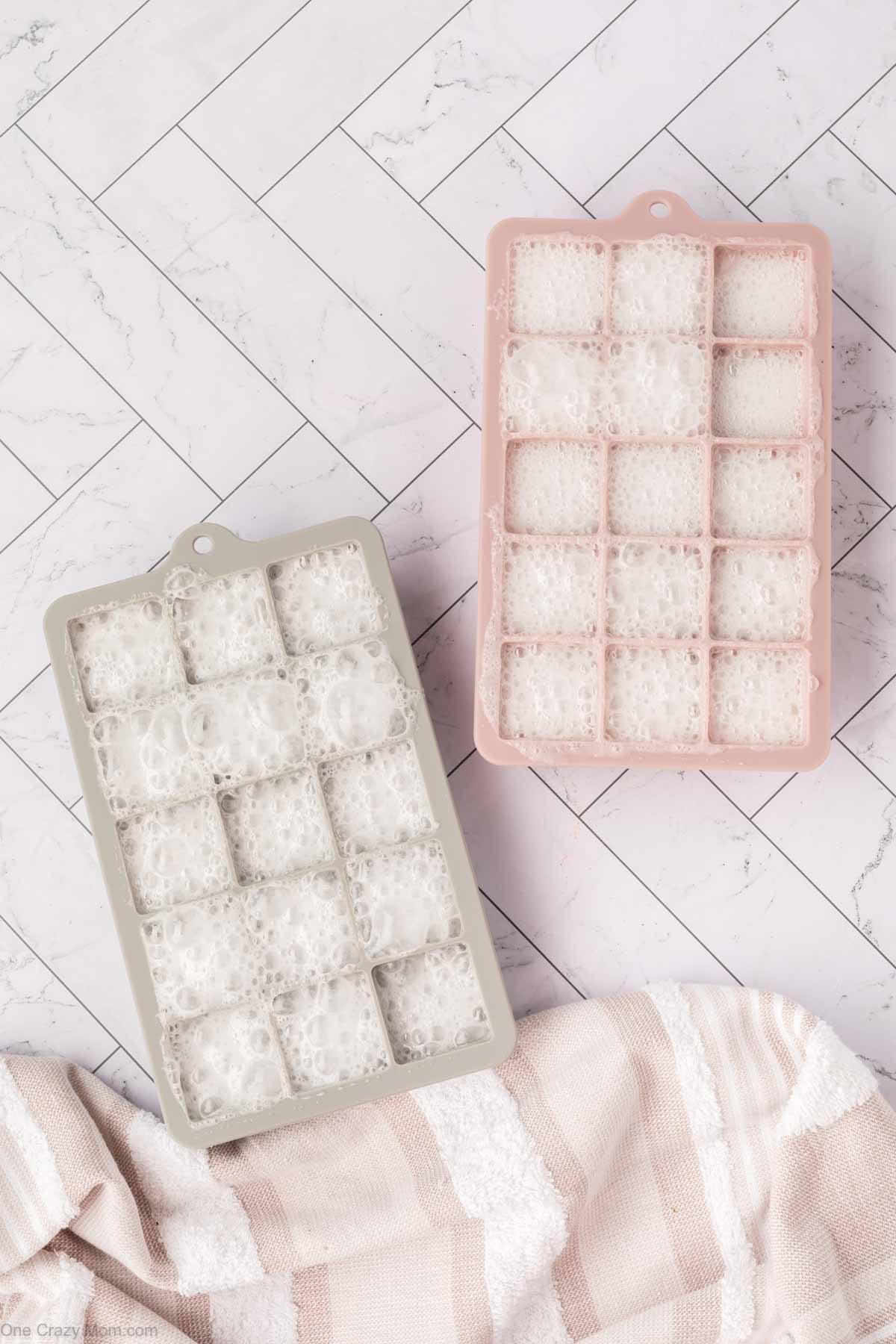 Mixture in ice cube tray.