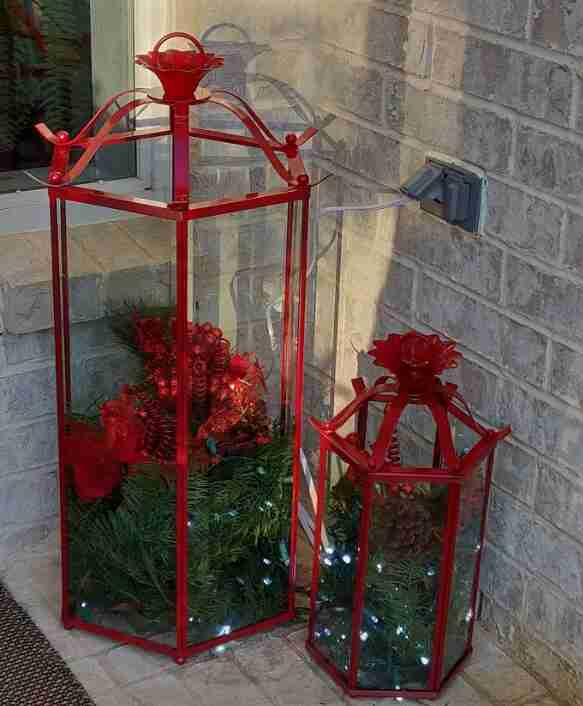 DIY lanterns on the porch.
