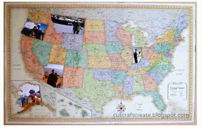 Map in frame with photos.