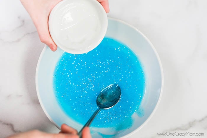 Bowl of glue and baking soda combined together.