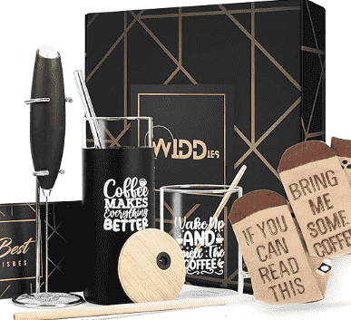 Coffee gift set with socks, cups and more.