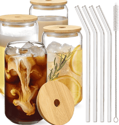 Iced Coffee Glasses with straws.