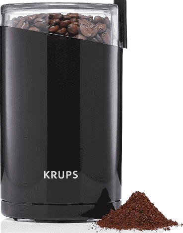 Coffee grinder with coffee beans.