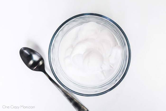 Glue and shaving cream combined in a bowl.