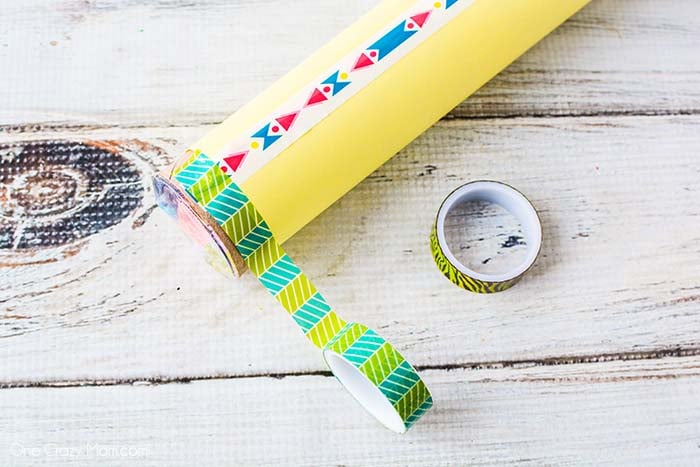 Washi tape and stickers on tube.