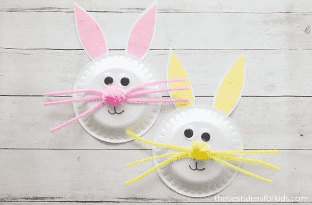 Paper plate Easter bunny with ears.
