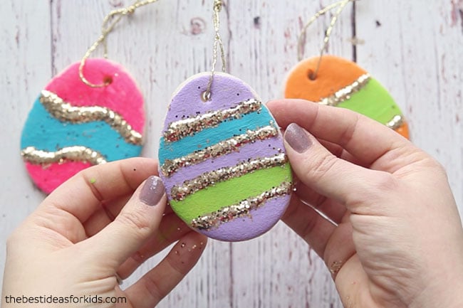 Salt Dough Eggs decorated with glitter.