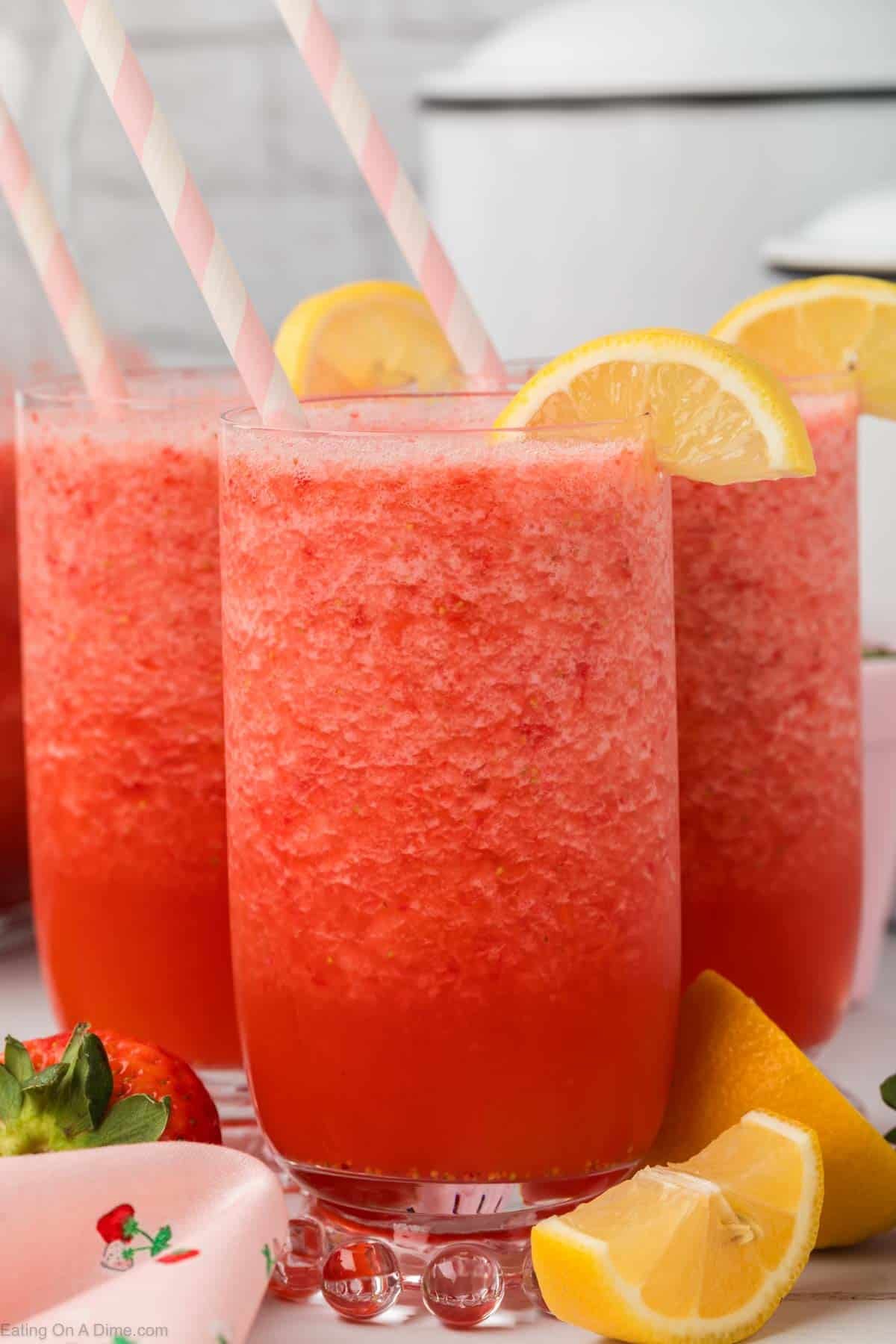 Strawberry Slush in a glass.