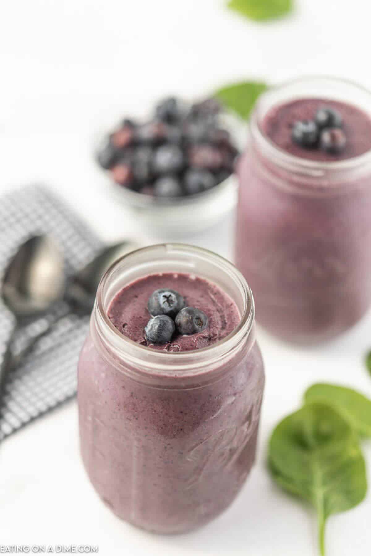 Blueberry Spinach Smoothie in a glass.