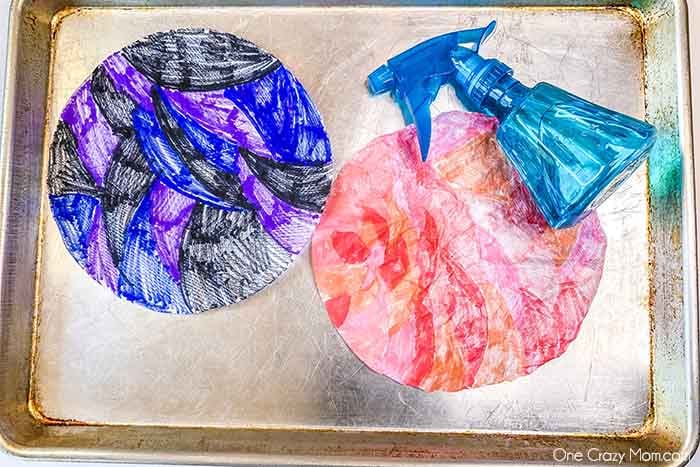Filters drying on baking sheets.