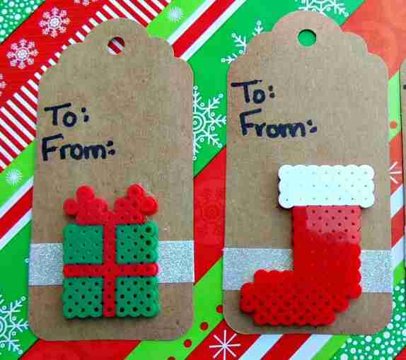 Gift tags with perler beads.