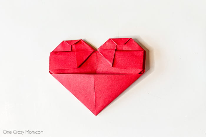 Top points of heart folded into shape.