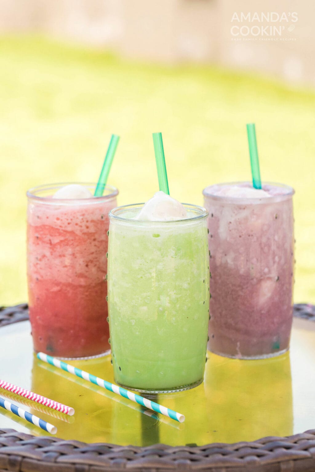 Slushies lined up together.